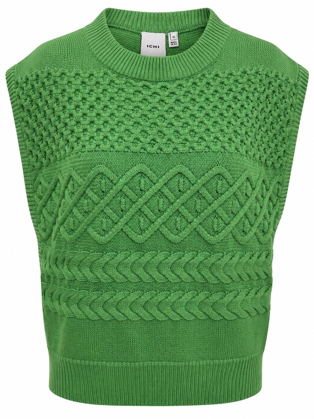 ICHI Chunky Cable Knit Sweater Vest XL Green Textured Cottagecore